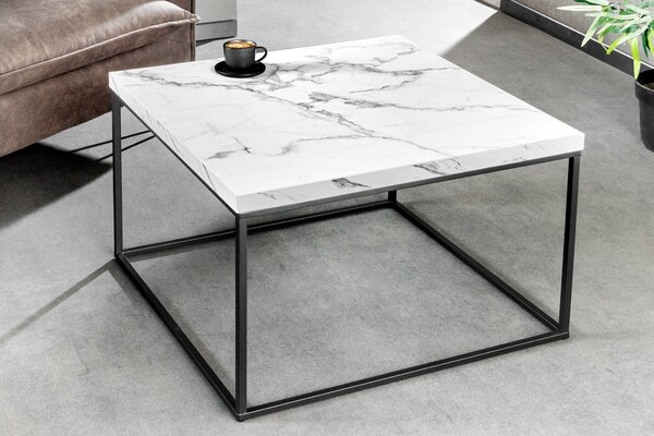 Stylový čtvercový mramorový konferenční stolek Architect v industriálním stylu s černou kovovou konstrukcí 60 cm
