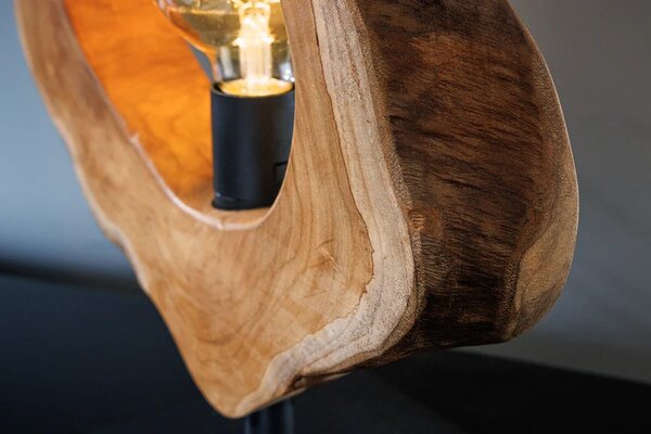 Designová masivní stolní lampa Faustion s naturálním dřevěným prvkem v hnědé barvě a černou kovovou konstrukcí 55 cm