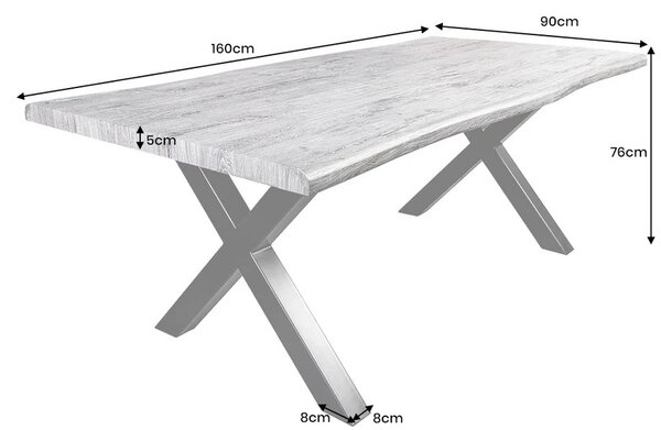 Stylový industriální šedý jídelní stůl Wild s dřevěnou deskou a černými kovovými nožičkami 160 cm