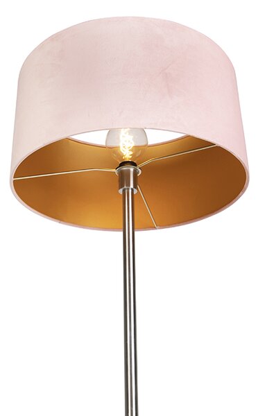 Stojací lampa ocelová s růžovým stínítkem 50 cm - Simplo