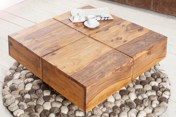 Stylový koloniální čtvercový konferenční stolek Bolt z masivního sheesham dřeva v hnědé barvě 70 cm