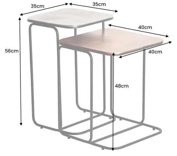 Stylový set čtvercových konferenčních stolků Ambi ve zlaté a stříbrné barvě z kovu s černým kovovým rámem 48 cm