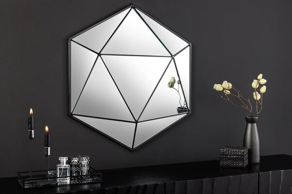 Stylové art deco moderní geometrické zrcadlo Diamont s černým kovovým rámem 62 cm
