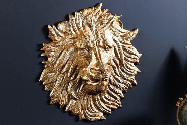 Stylová art deco nástěnná dekorace Lion z kovu ve zlaté barvě v podobě lva 34 cm