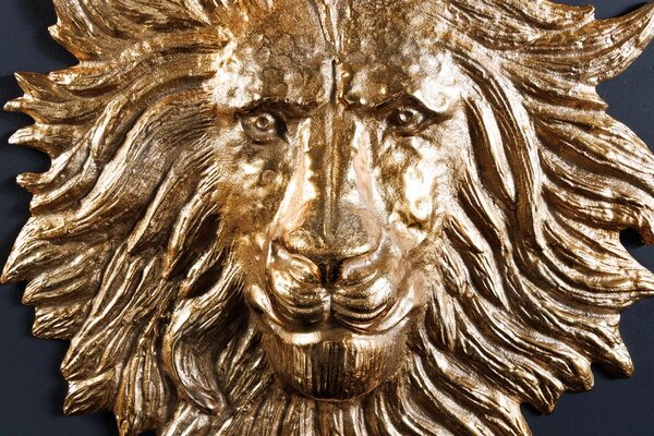 Stylová art deco nástěnná dekorace Lion z kovu ve zlaté barvě v podobě lva 34 cm