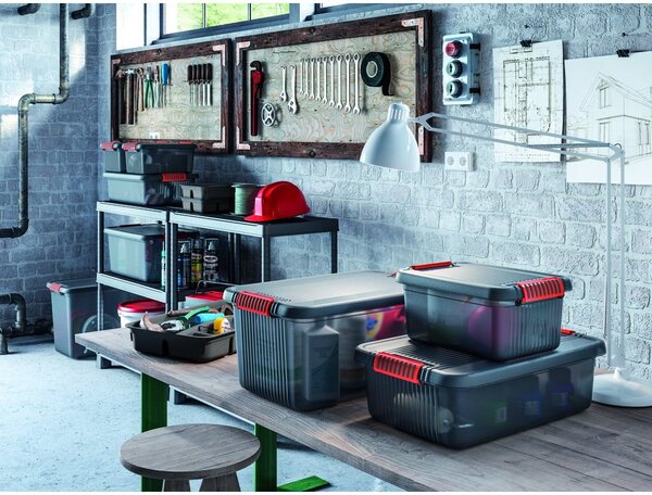 Šedý plastový úložný box s víkem 59x39x18 cm K Latch Box – KIS