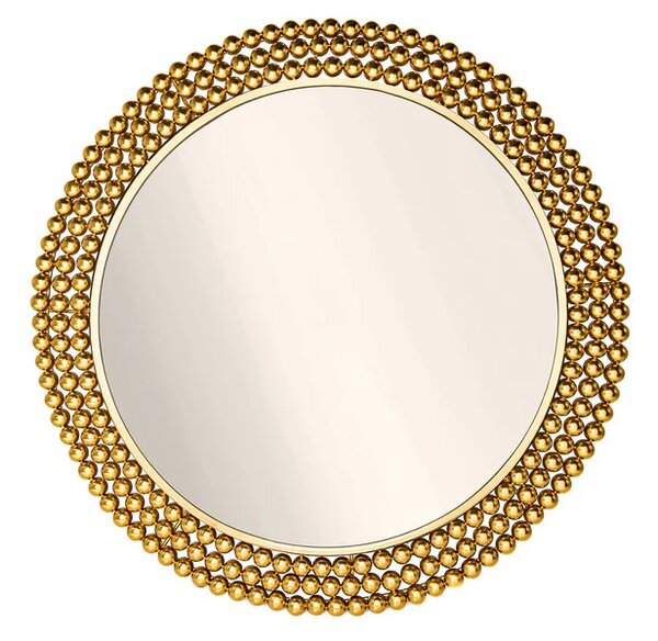 Designové glamour kulaté nástěnné zrcadlo Miny se zlatým perlovým kovovým rámem 76 cm