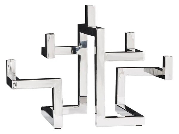 Designový glamour kovový stříbrný svícen Flames s pěti držáky na svíčky 51 cm