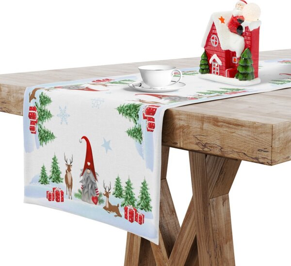 Vánoční běhoun na stůl Skřítci 7 Barva Bílá Rozměry 40x140 cm