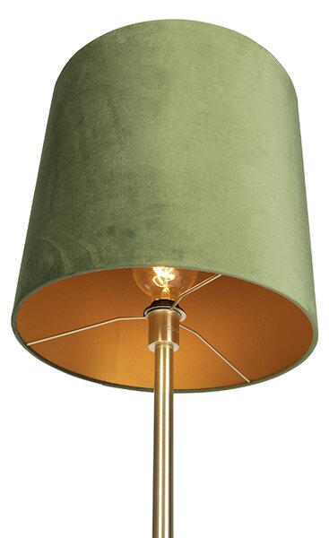 Botanická stojací lampa mosazná se zeleným stínítkem 40 cm - Simplo