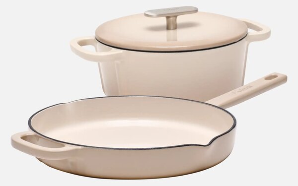 Fabini Sada smaltované litinové pánve Ø 26 cm a kastrolu Ø 20 cm (2 l), krémová