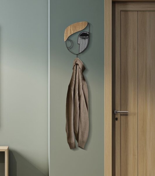 Moderní designový závěsný věšák Donna s uměleckým motivem v černé barvě s hnědými a šedými detaily 33 cm