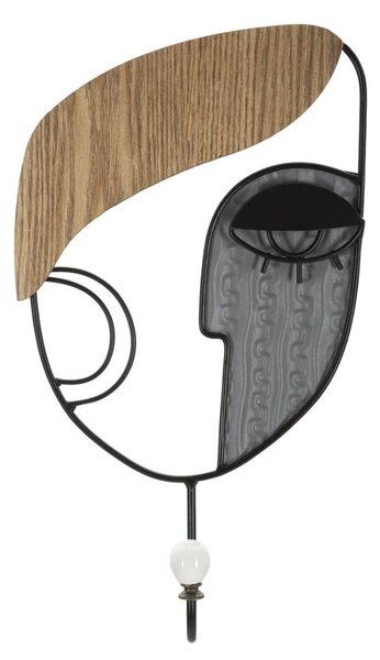 Moderní designový závěsný věšák Donna s uměleckým motivem v černé barvě s hnědými a šedými detaily 33 cm