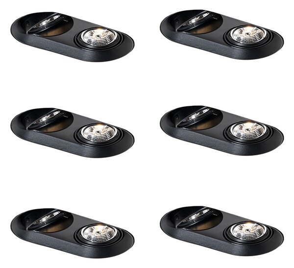 Sada 6 kulatých zapuštěných bodových světel černá GU10 70mm 2-světla - Hubs