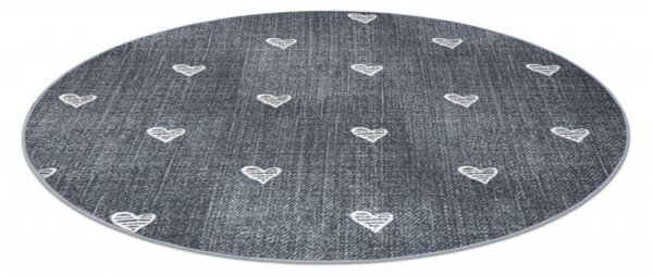 Koberec HEARTS kruh Jeans - šedý