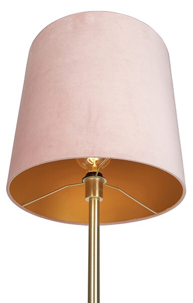 Romantická stojací lampa mosazná s růžovým stínítkem 40 cm - Simplo