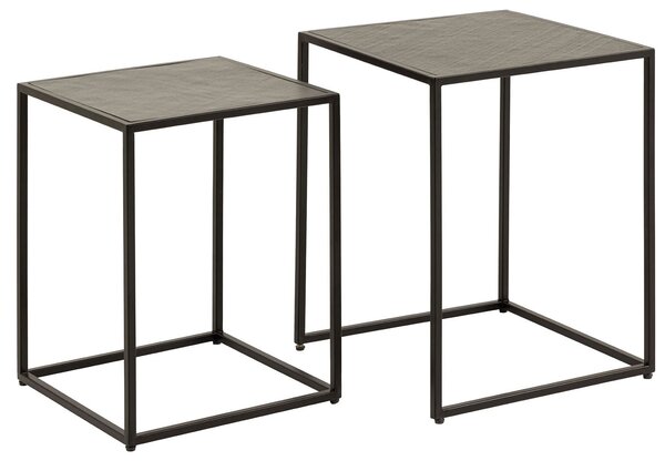 Designová sada dvou čtvercových konferenčních stolků Tenebra v tmavě šedé barvě s mramorovým vzorem a černou podstavou 58 cm