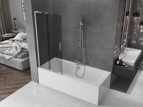 Mexen Velar L, 2-křídlová posuvná vanová zástěna 80 x 150 cm, 8mm šedé sklo, chromový profil, 896-080-003-41-01