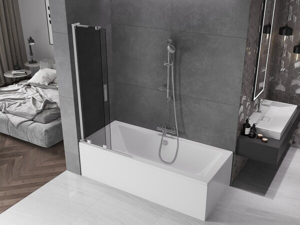 Mexen Velar L, 2-křídlová posuvná vanová zástěna 80 x 150 cm, 8mm šedé sklo, chromový profil, 896-080-003-41-01