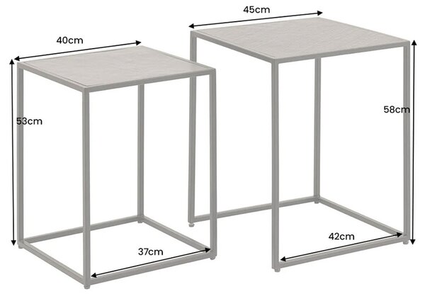 Designová sada dvou čtvercových konferenčních stolků Tenebra v tmavě šedé barvě s mramorovým vzorem a černou podstavou 58 cm