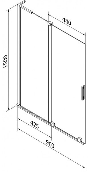 Mexen Velar L, 2-křídlová posuvná vanová zástěna 90 x 150 cm, 8mm sklo námraza, chromová, 896-090-003-31-01