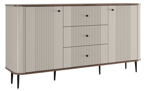 Komoda Vesper 160 cm se zásuvkami na nožkách - kašmír / ořech / černé nohy
