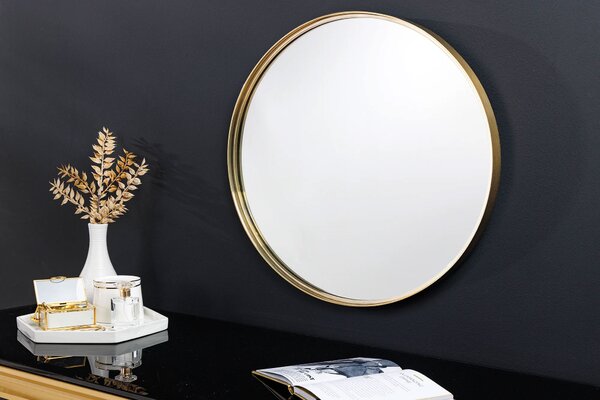 Designové glamour kulaté nástěnné zrcadlo Keening s kovovým zlatým rámem 50 cm