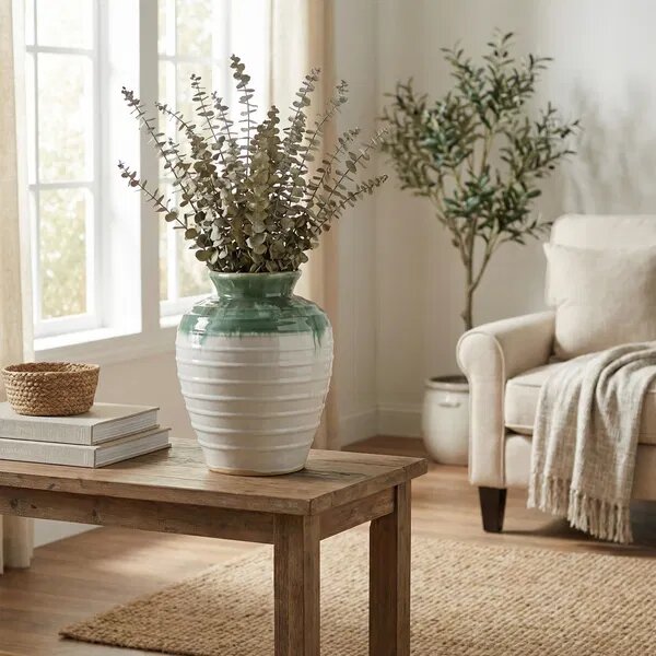 Mondex Keramická váza Evro A1 32,5x39,5 cm krémová/zelená