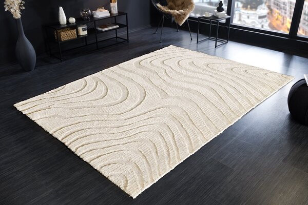 Designový moderní obdélníkový koberec Flow s abstraktním vzorem v krémově béžové barvě 240 cm