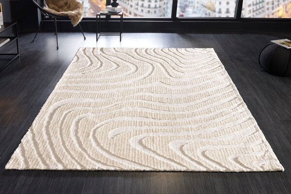 Designový moderní obdélníkový koberec Flow s abstraktním vzorem v krémově béžové barvě 240 cm