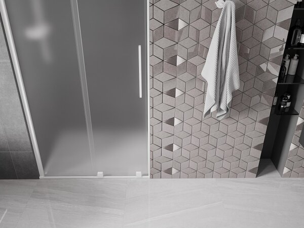 Mexen Velar, posuvné sprchové dveře do otvoru 90 cm, 8mm sklo námraza, bílá matná, 871-090-000-31-20