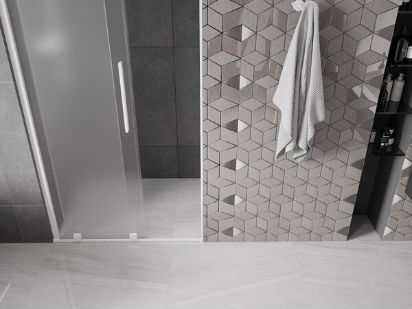 Mexen Velar, posuvné sprchové dveře do otvoru 90 cm, 8mm sklo námraza, bílá matná, 871-090-000-31-20