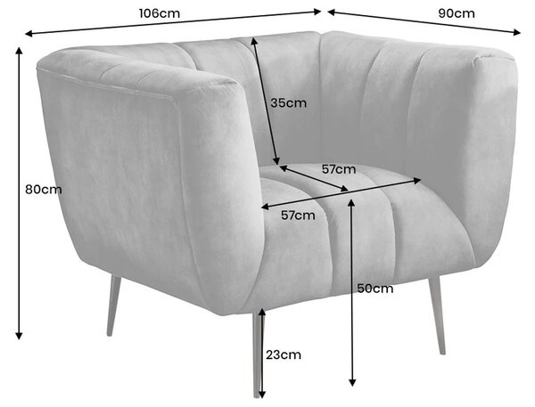 Moderní industriální křeslo Obsidian s šedým sametovým čalouněním a kovovými nožičkami v černé barvě 106 cm