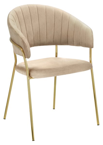 Designové jídelní křeslo DECO - Velvet látka, béžová / zlatá