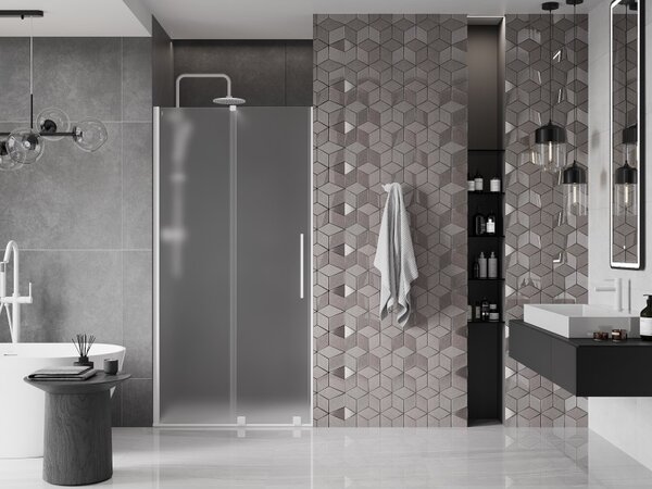 Mexen Velar, posuvné sprchové dveře do otvoru 90 cm, 8mm sklo námraza, bílá matná, 871-090-000-31-20