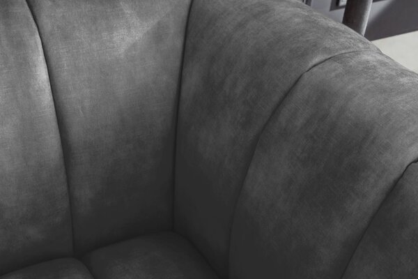 Moderní industriální křeslo Obsidian s šedým sametovým čalouněním a kovovými nožičkami v černé barvě 106 cm