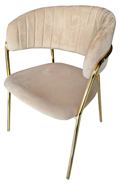 Designové jídelní křeslo DECO - Velvet látka, béžová / zlatá