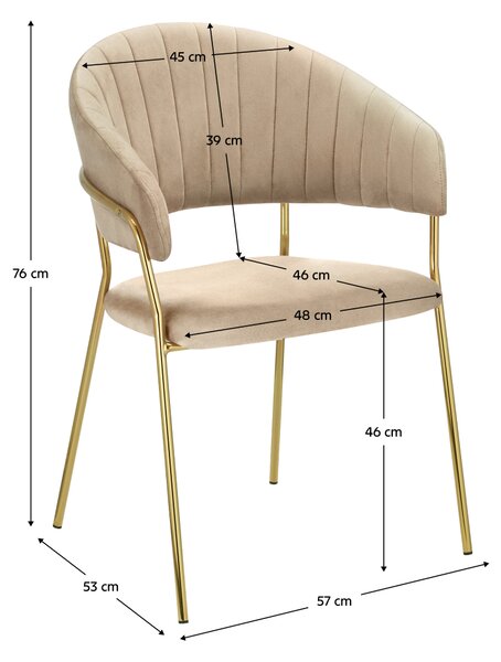Designové jídelní křeslo DECO - Velvet látka, béžová / zlatá