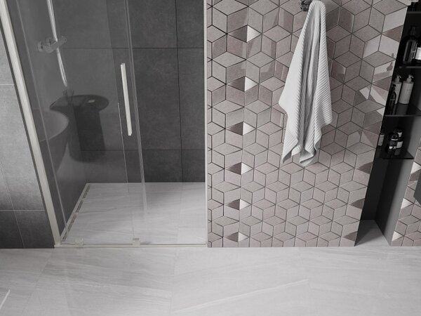 Mexen Velar, posuvné sprchové dveře do otvoru 90 cm, 8mm čiré sklo, broušená ocel, 871-090-000-01-97