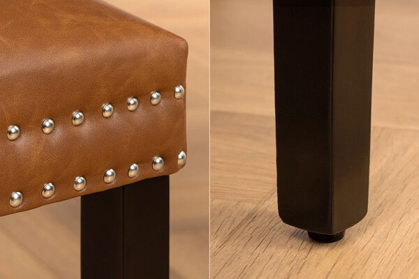 Chesterfield jídelní židle Torino s čalouněním z hnědé kůže s prošívaným opěradlem s černými dřevěnými nožičkami 93 cm