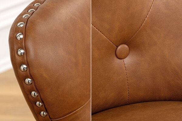Chesterfield jídelní židle Torino s čalouněním z hnědé kůže s prošívaným opěradlem s černými dřevěnými nožičkami 93 cm