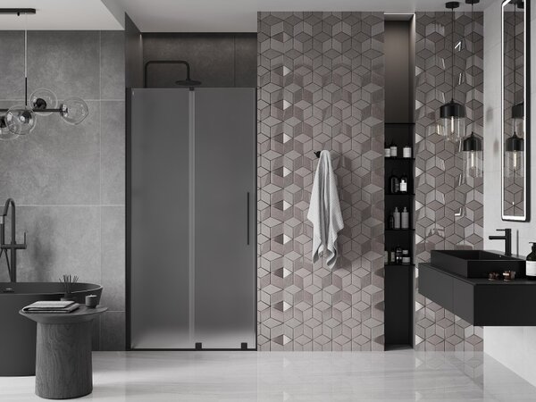 Mexen Velar, posuvné sprchové dveře do otvoru 90 cm, 8mm sklo námraza, černá matná, 871-090-000-31-70