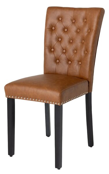 Chesterfield jídelní čalouněná židle Silloth s hnědým koženým potahem se stříbrnými nýty s prošívaným opěradlem 95 cm