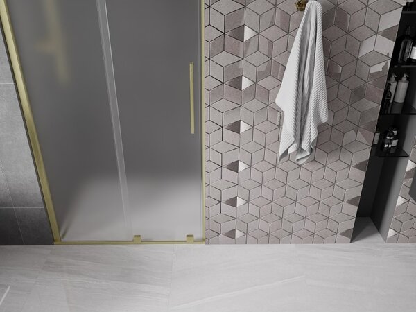 Mexen Velar, posuvné sprchové dveře do otvoru 90 cm, 8mm sklo námraza, zlatá matná, 871-090-000-31-55