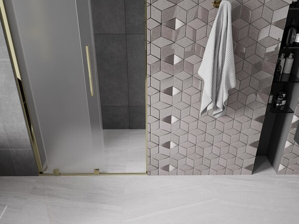 Mexen Velar, posuvné sprchové dveře do otvoru 110 cm, 8mm sklo námraza, zlatá lesklá, 871-110-000-31-50