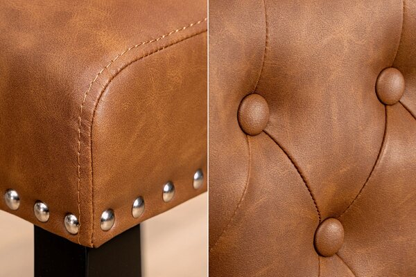 Chesterfield jídelní čalouněná židle Silloth s hnědým koženým potahem se stříbrnými nýty s prošívaným opěradlem 95 cm