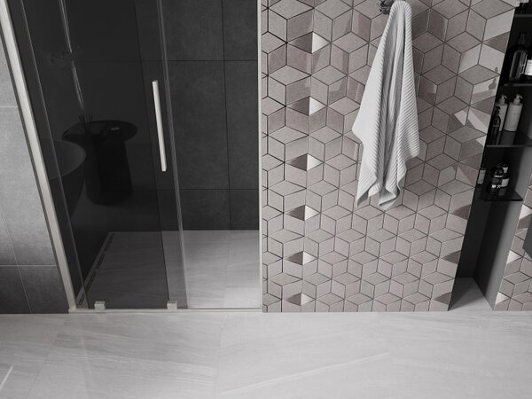 Mexen Velar, posuvné sprchové dveře do otvoru 90 cm, 8mm šedé sklo, broušená ocel, 871-090-000-41-97