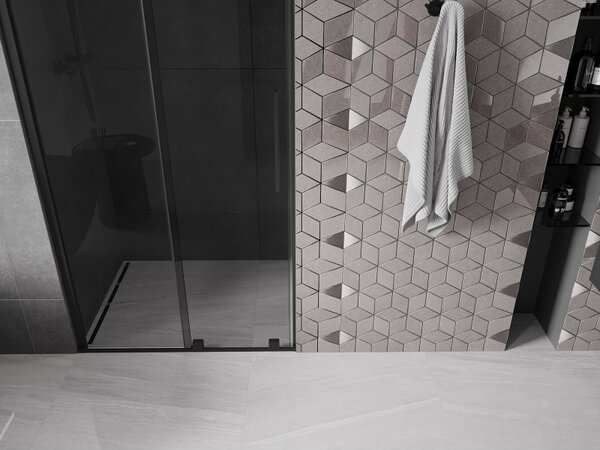 Mexen Velar, posuvné sprchové dveře do otvoru 90 cm, 8mm šedé sklo, černá matná, 871-090-000-41-70