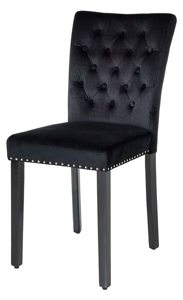 Chesterfield jídelní čalouněná židle Silloth s černým sametovým potahem se stříbrnými nýty s prošívaným opěradlem 95 cm