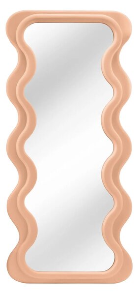 Designové art deco nástěnné zrcadlo Swan s vlnitým obdélníkovým pastelově meruňkově oranžovým rámem 160 cm